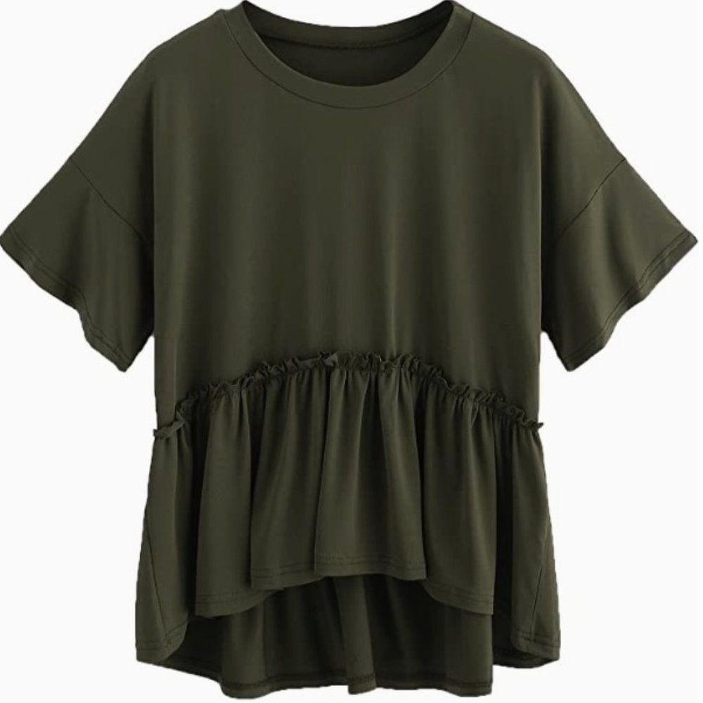 Romwe Peplum Top, Army/Olive Green, L